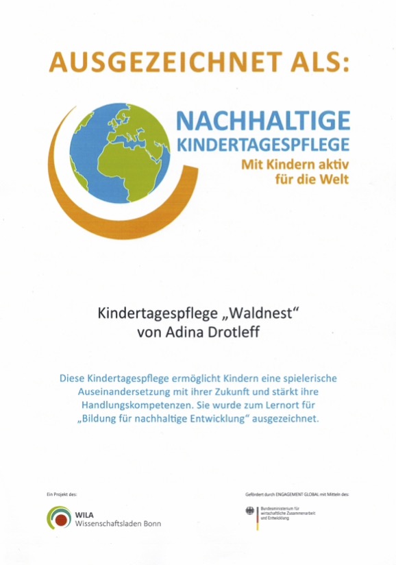 Zertifikat Nachhaltige Kindertagespflege für Adina Drotleff